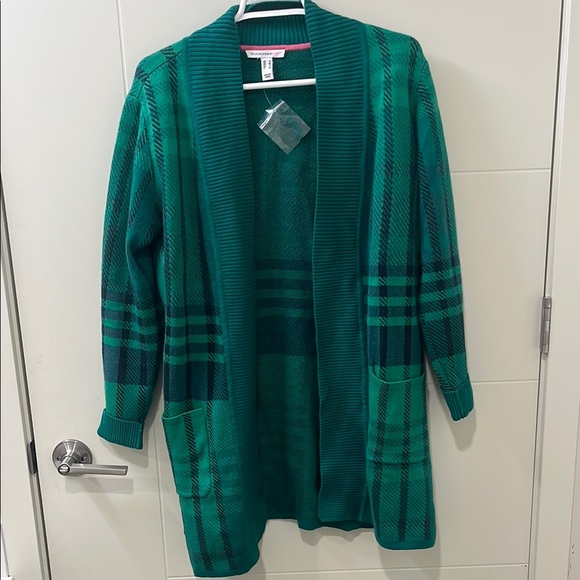 Isaac Mizrahi Sweaters - Isaac Mizrahi: NWOT Green Plaid Open Front Cardigan Sweater